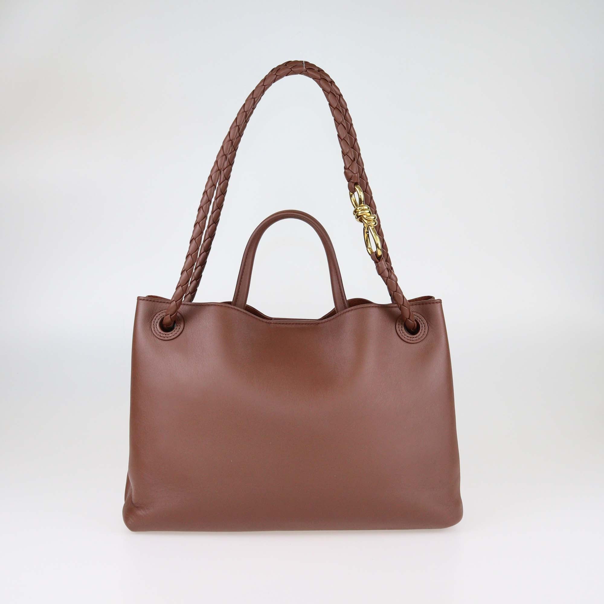 Bottega Veneta Brown Intrecciato Leather Medium Andiamo Top Handle Bag