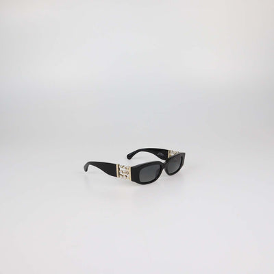 Chanel Black Temple Embellished Polarized Rectangular Sunglasses