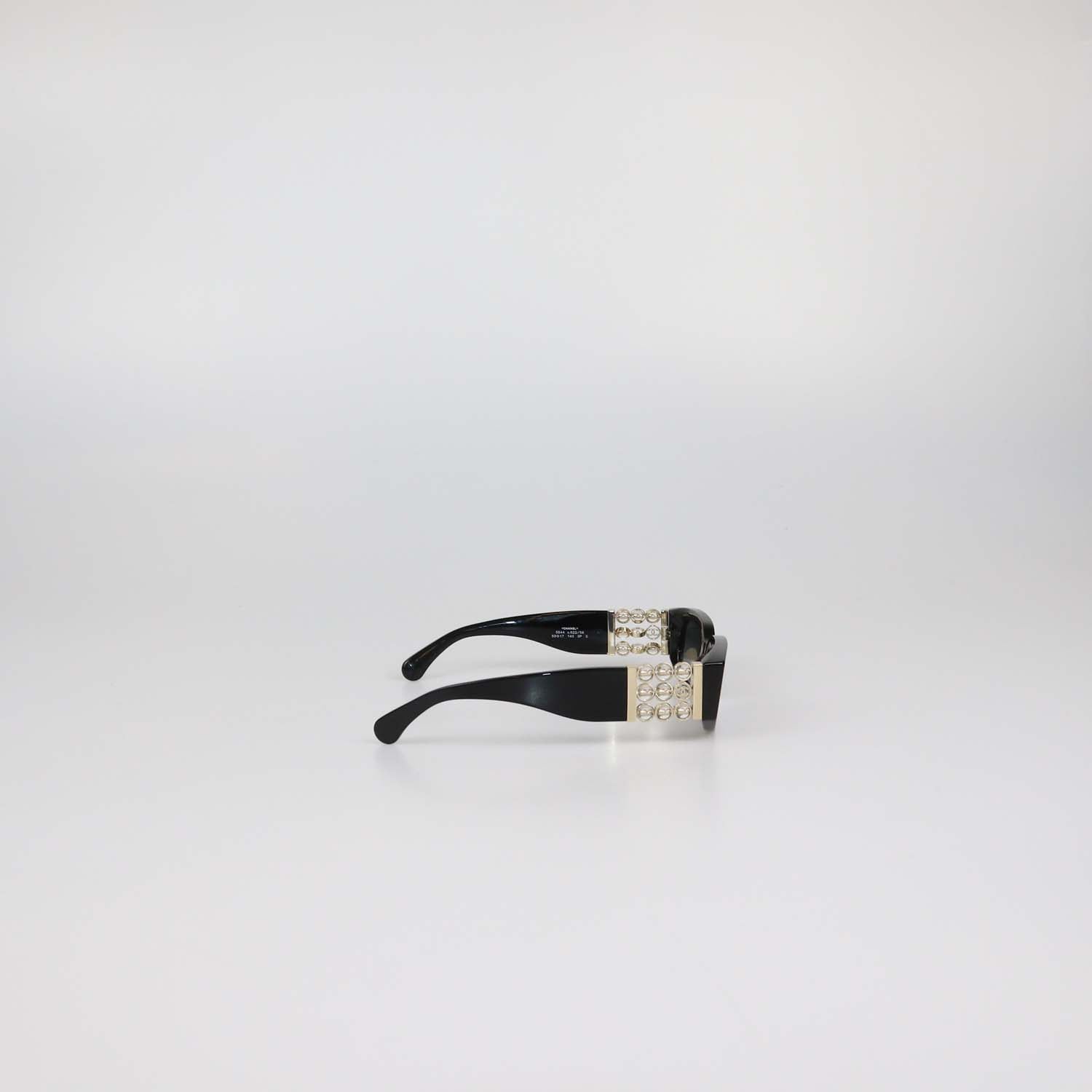 Chanel Black Temple Embellished Polarized Rectangular Sunglasses