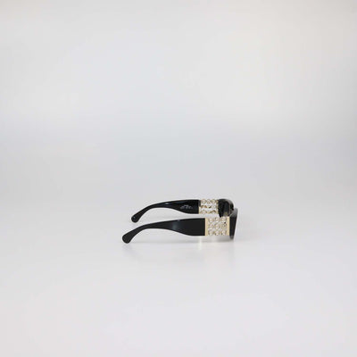 Chanel Black Temple Embellished Polarized Rectangular Sunglasses