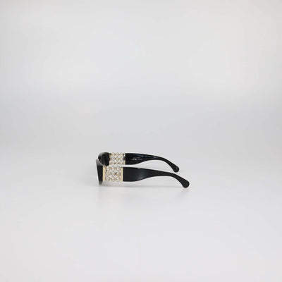 Chanel Black Temple Embellished Polarized Rectangular Sunglasses