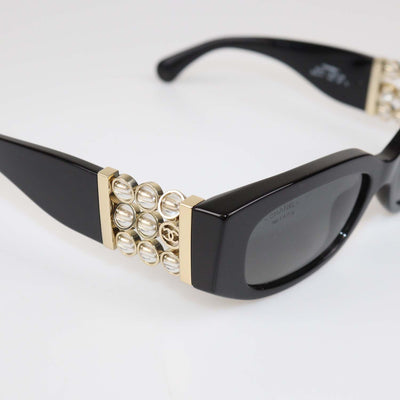 Chanel Black Temple Embellished Polarized Rectangular Sunglasses