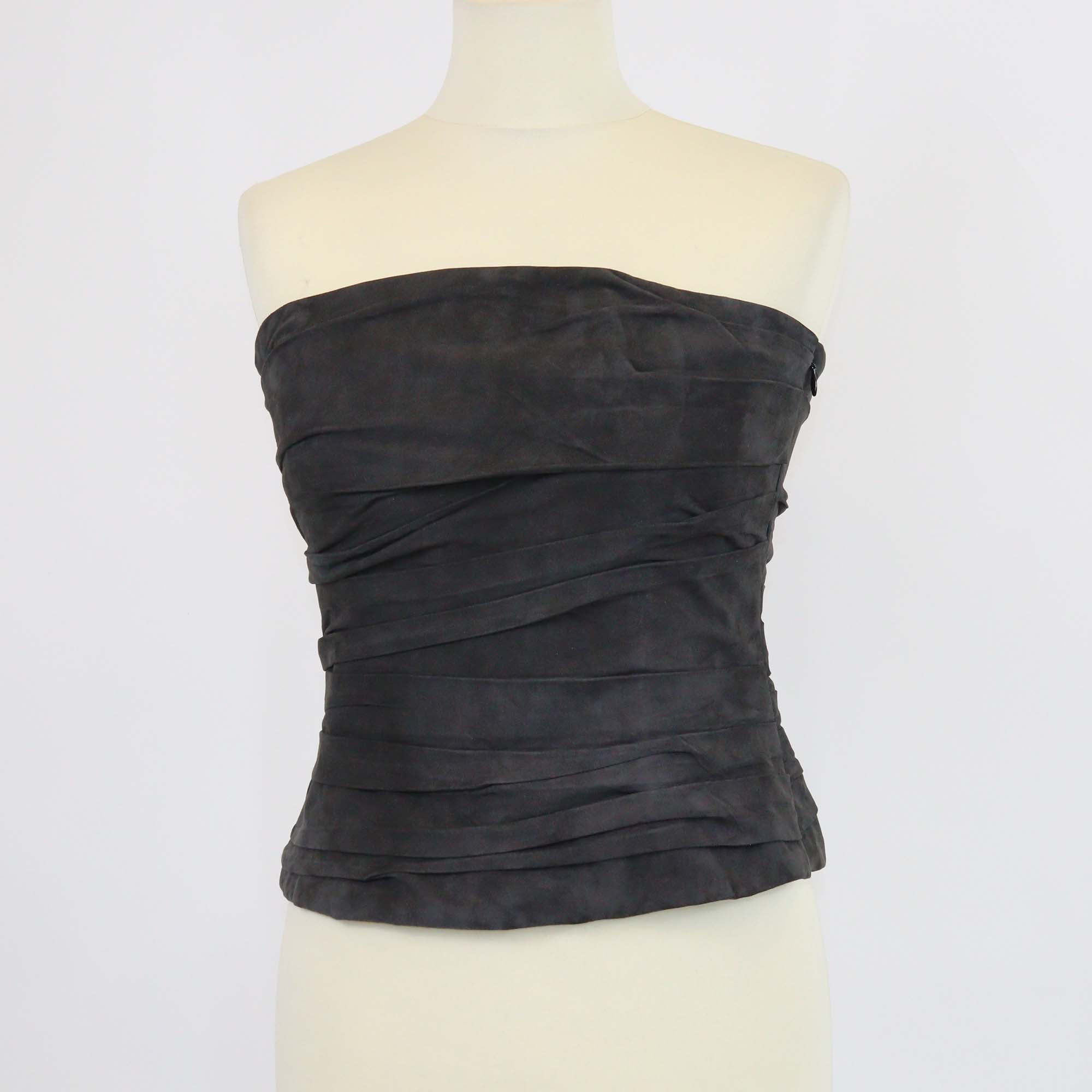Ralph Lauren Collection Black Suede Leather Pleated Top