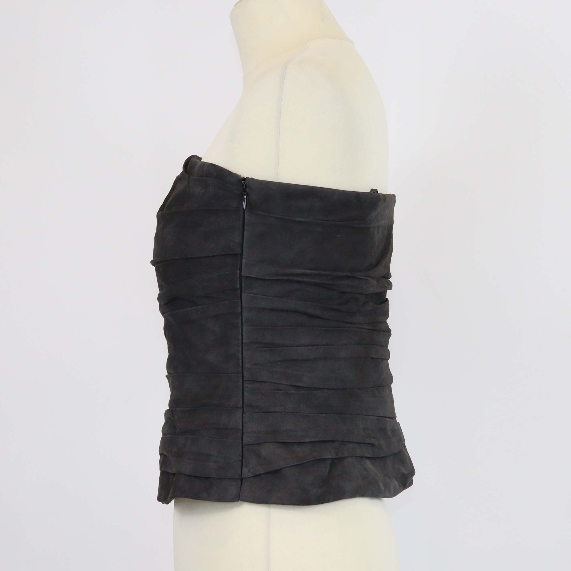 Ralph Lauren Collection Black Suede Leather Pleated Top