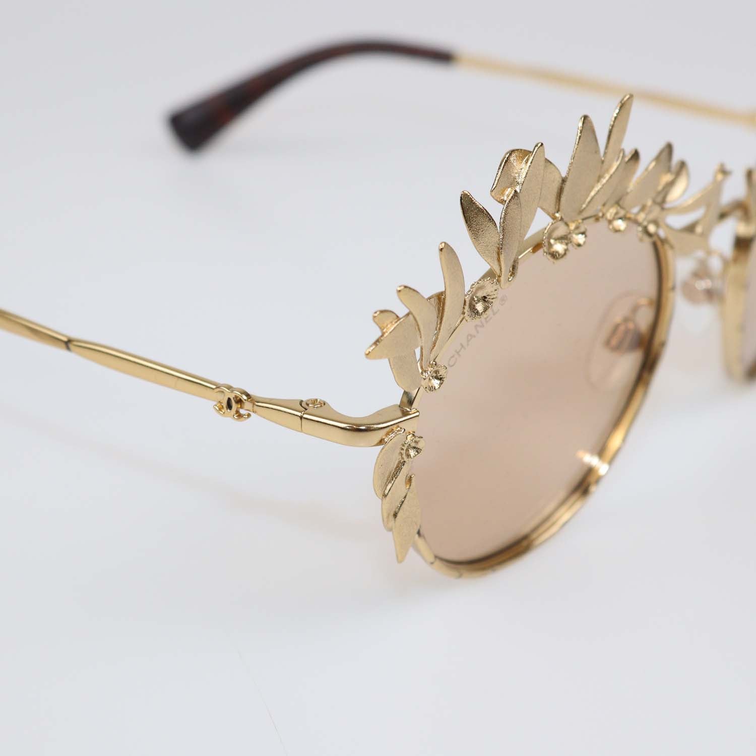 Chanel Gold/Brown Embellished Sunglasses