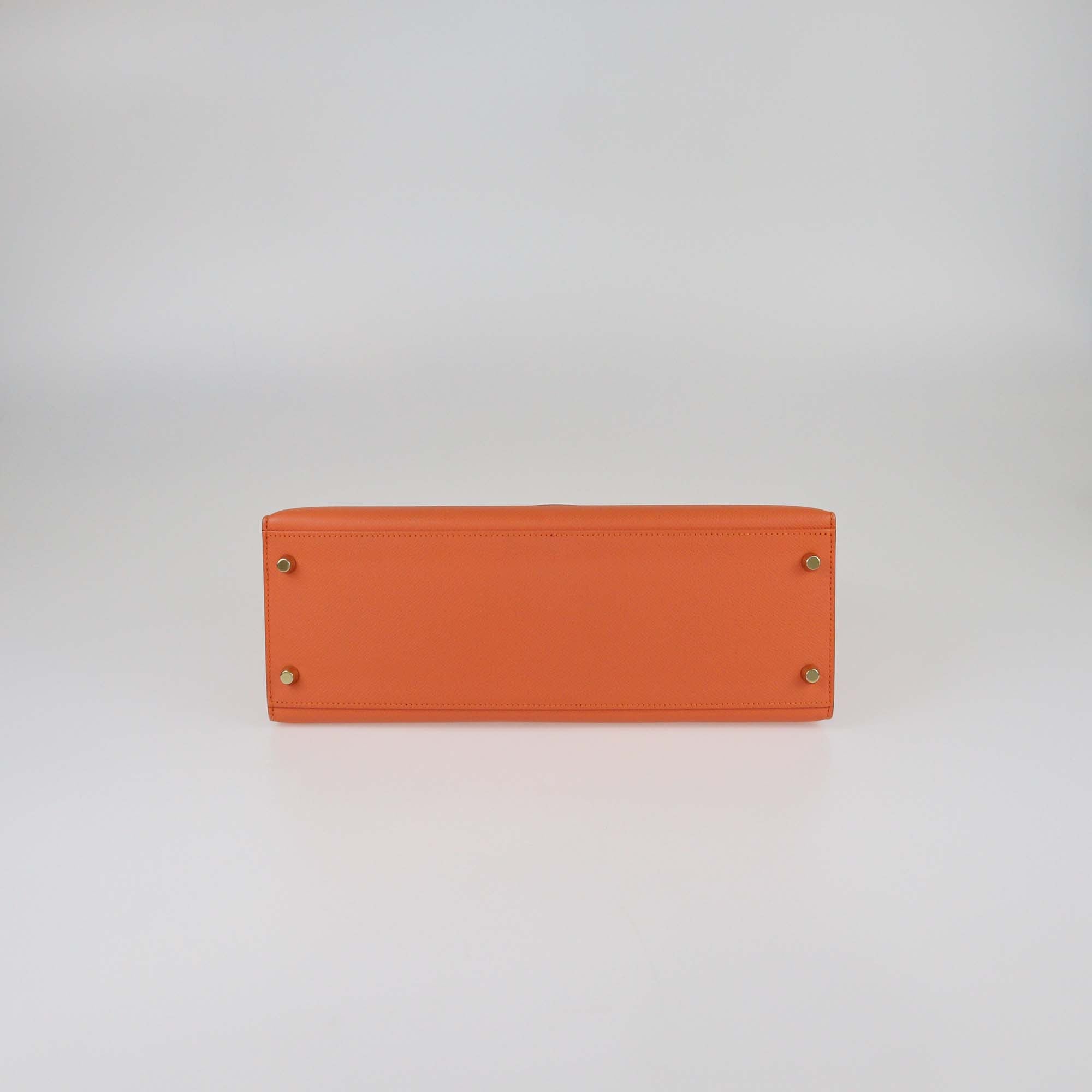 Hermes Orange Epsom Leather Gold Finish Kelly 32 Sellier Bag