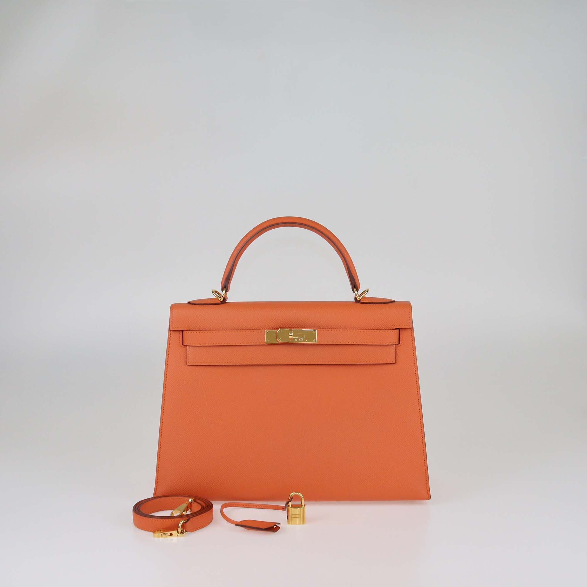 Hermes Orange Epsom Leather Gold Finish Kelly 32 Sellier Bag