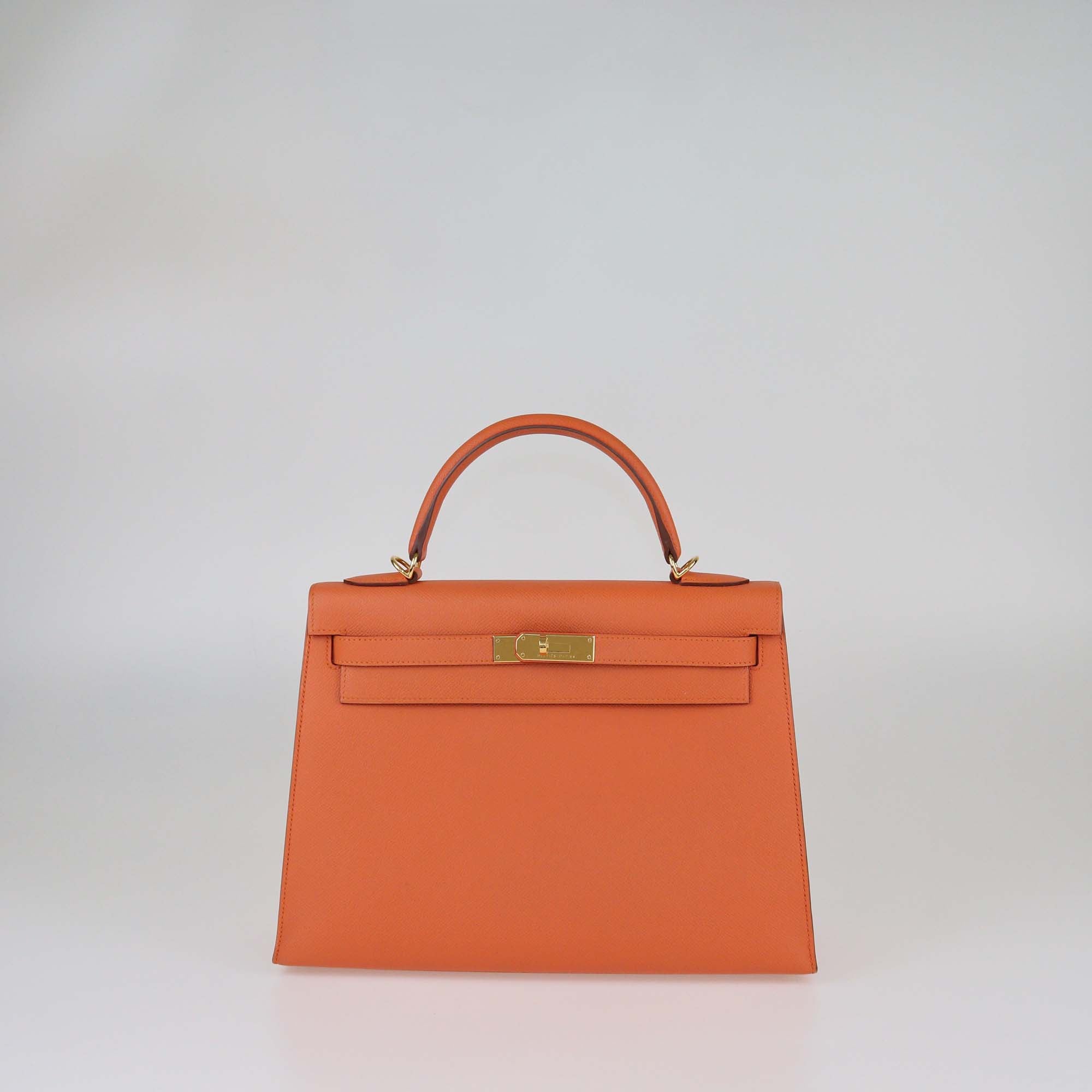 Hermes Orange Epsom Leather Gold Finish Kelly 32 Sellier Bag