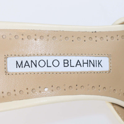 Manolo Blahnik Beige Raffia and Leather Jadara Open Toe Slide Sandals