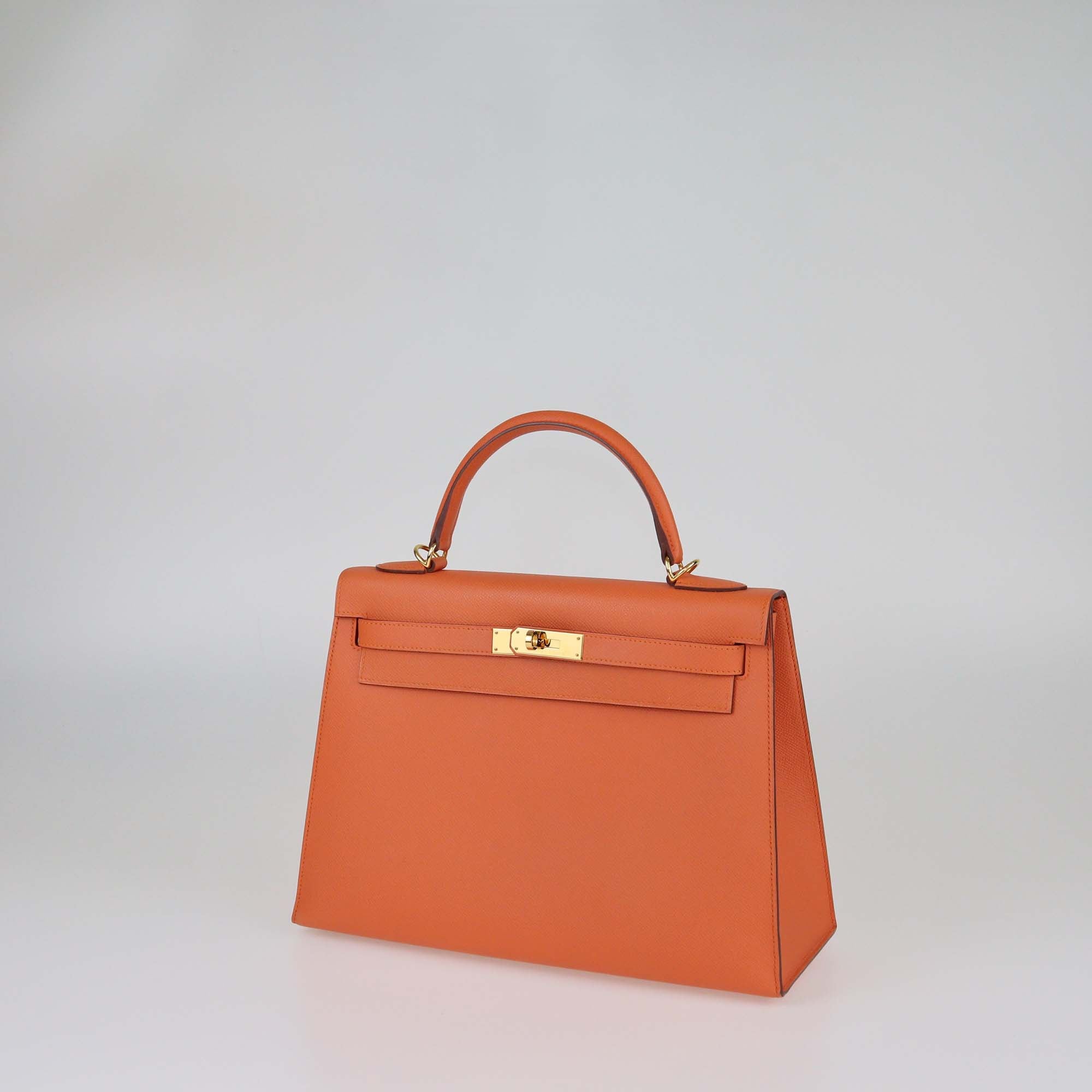 Hermes Orange Epsom Leather Gold Finish Kelly 32 Sellier Bag