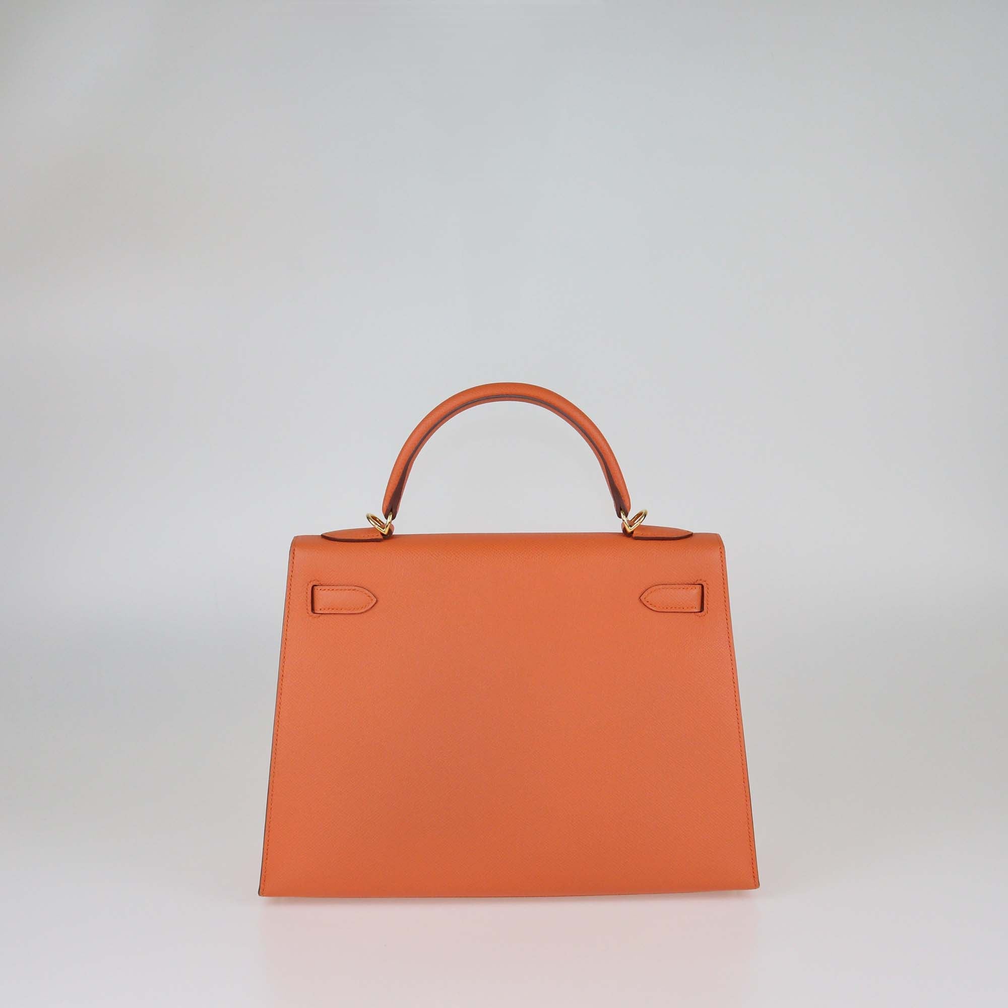 Hermes Orange Epsom Leather Gold Finish Kelly 32 Sellier Bag