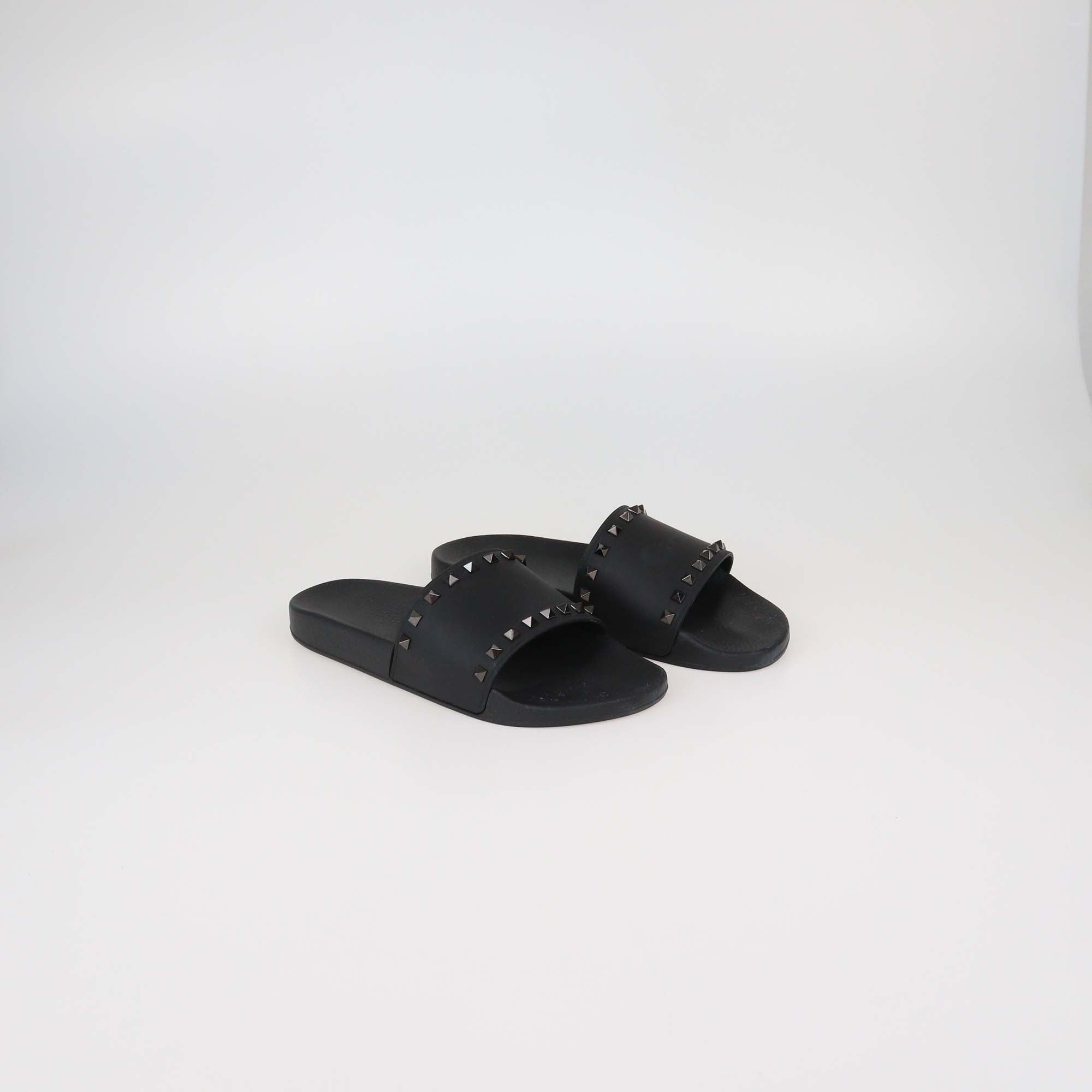 Valentino Black Rubber Rockstud Slides