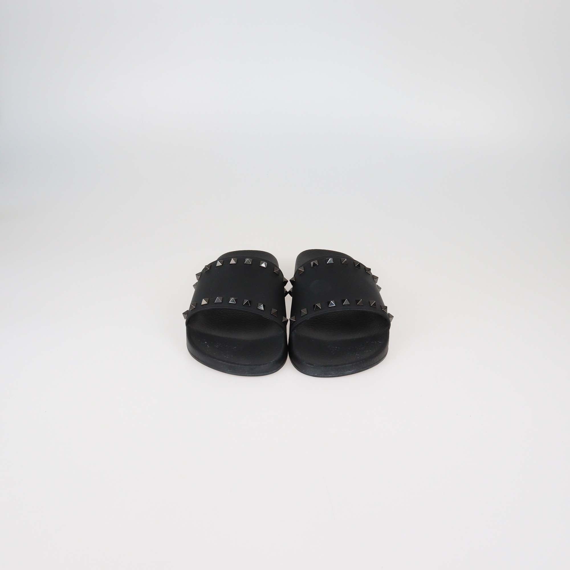 Valentino Black Rubber Rockstud Slides