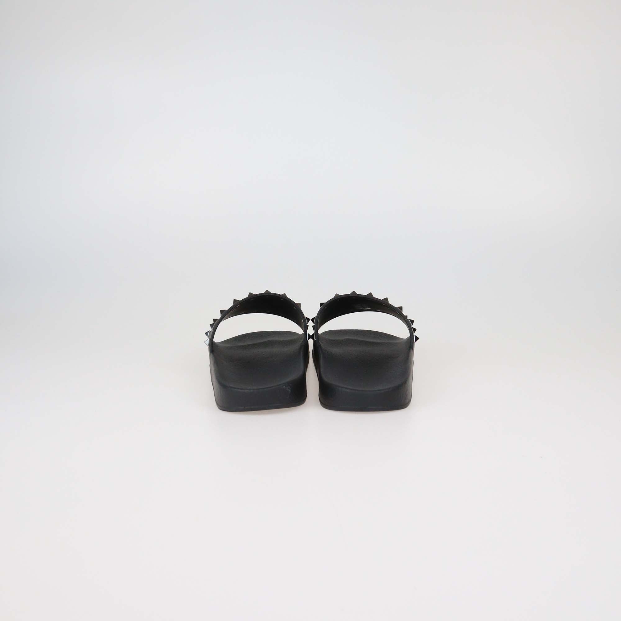 Valentino Black Rubber Rockstud Slides