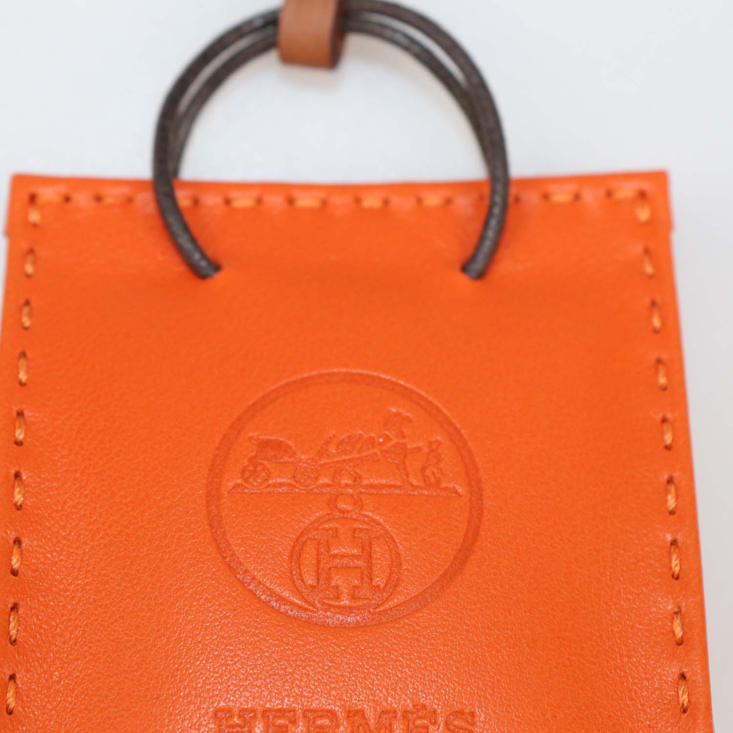 Hermes Orange Leather Shopping Bag Charm