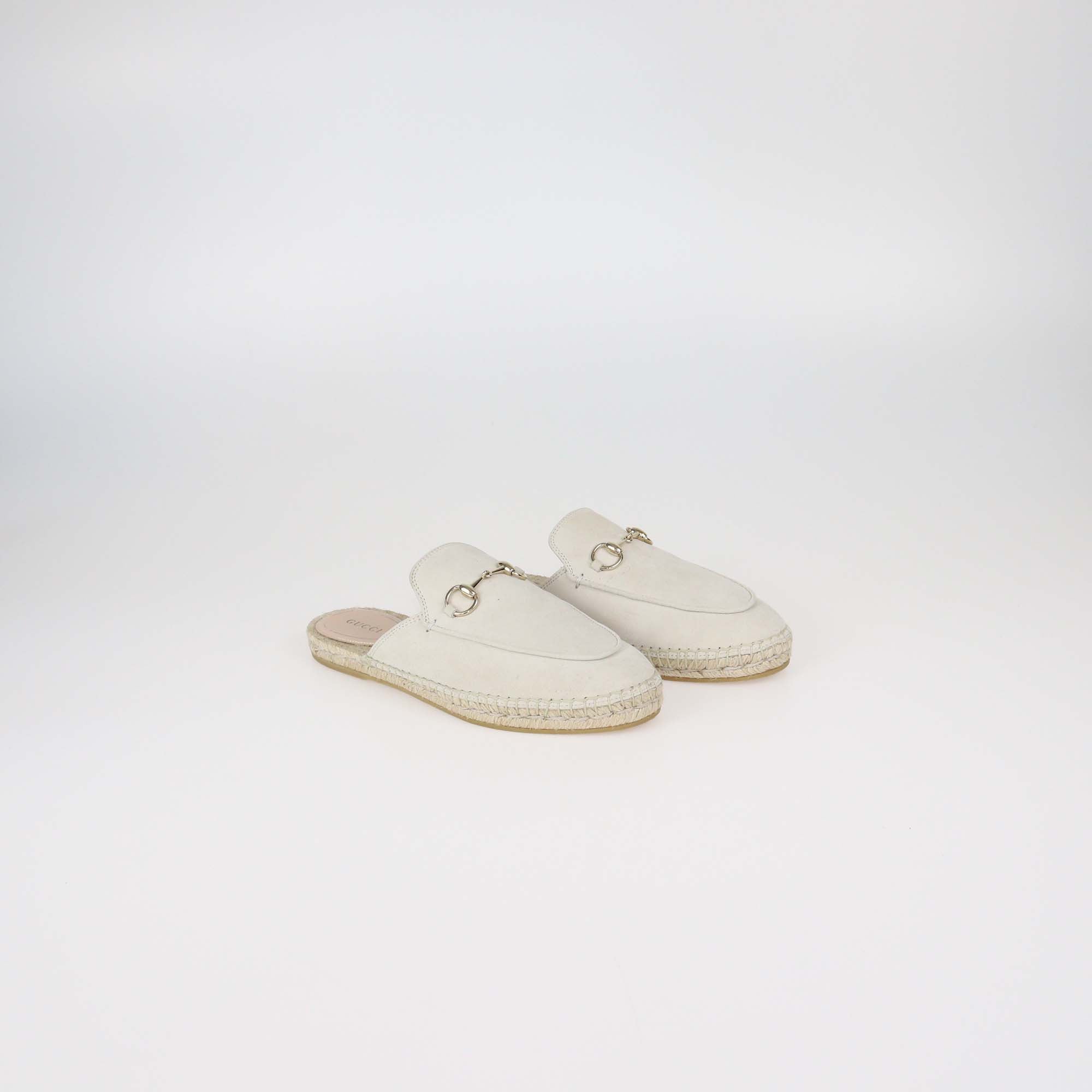 Gucci Ivory Suede Horsebit Espadrille Mules