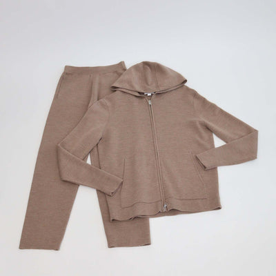 Les100ciels Dark Beige Wool Gian Full Zip Hoodie jacket & Amir Noble Pants