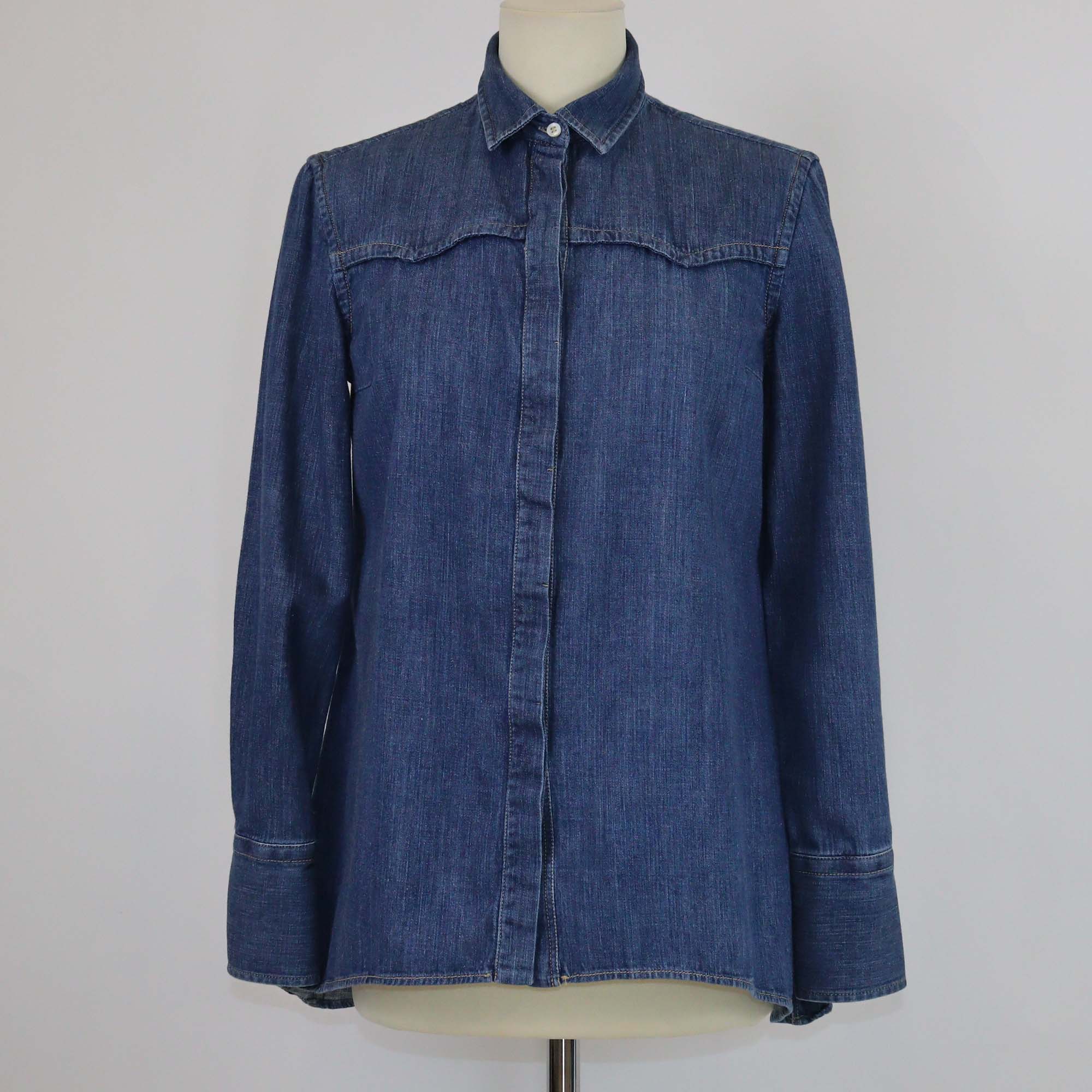 Brunello Cucinelli Blue Washed Denim Long Sleeve Shirt