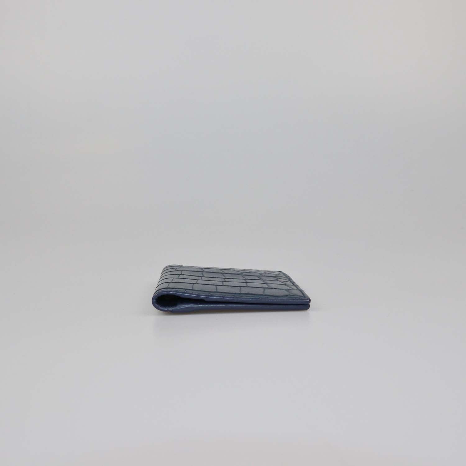 Bottega Veneta Blue Crocodile Vertical Card Case