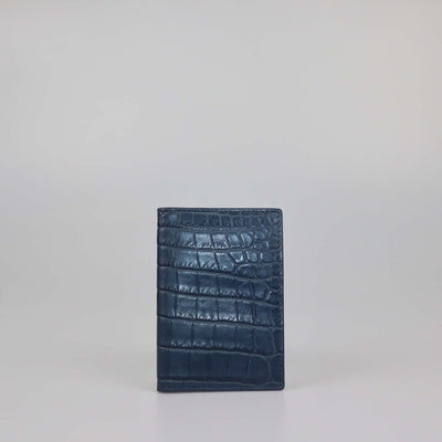 Bottega Veneta Blue Crocodile Vertical Card Case