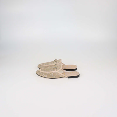 Gucci Beige GG Crystal-Embellished Mesh and Patent Leather Princetown Flat Mules
