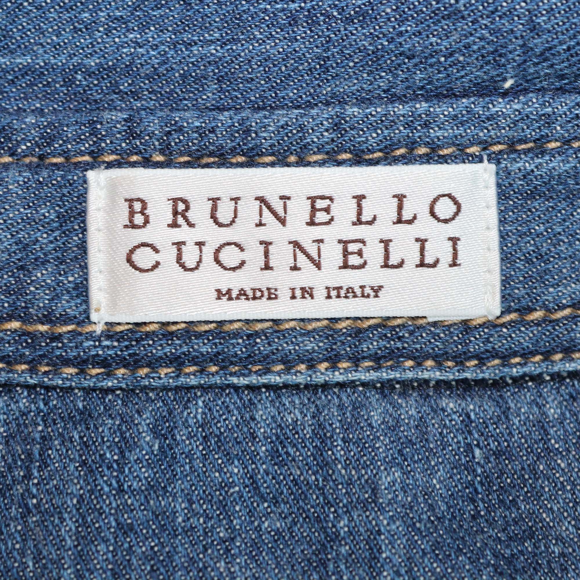 Brunello Cucinelli Blue Washed Denim Long Sleeve Shirt