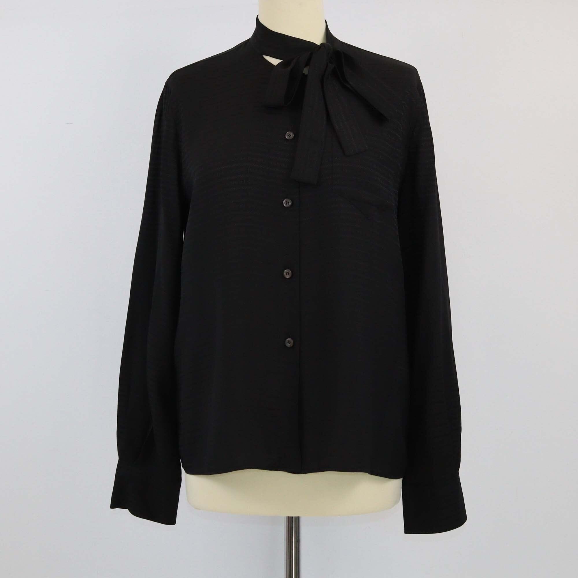 Prada Black Logo Bowtie Long Sleeve Blouse