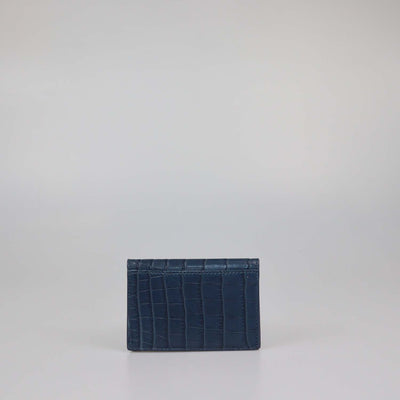 Bottega Veneta Blue Crocodile Vertical Card Case