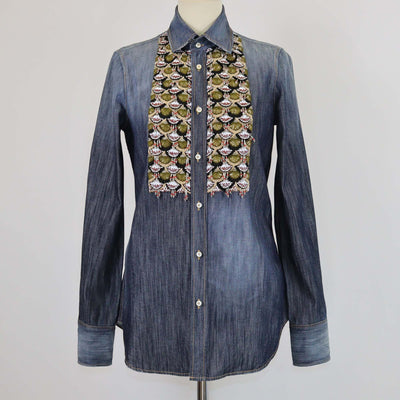 Dsquared2 Blue Denim Beaded Embellished Long Sleeve Shirt