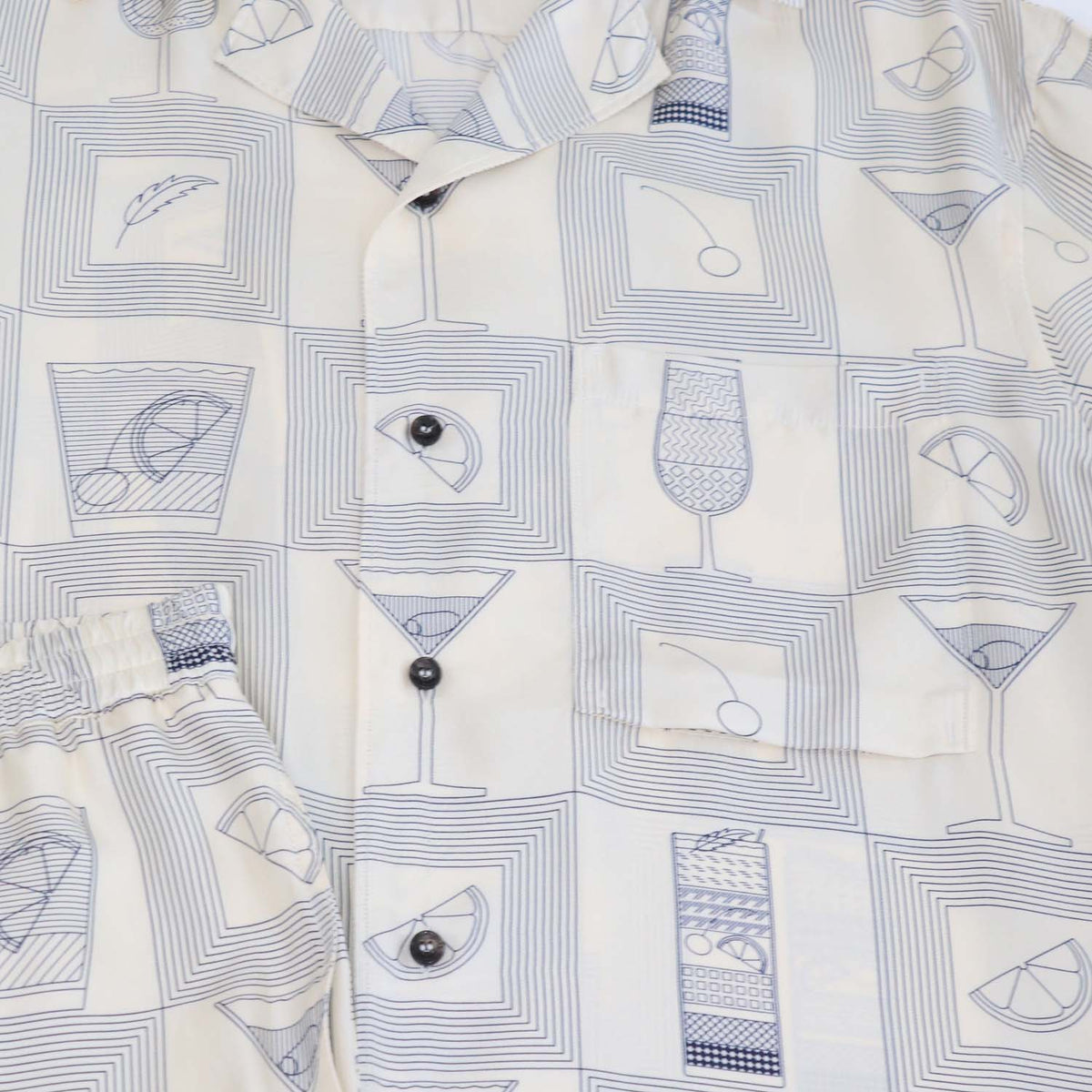 Loro Piana Cream Silk Aperitivo Print Bowling Shirt & Short Set