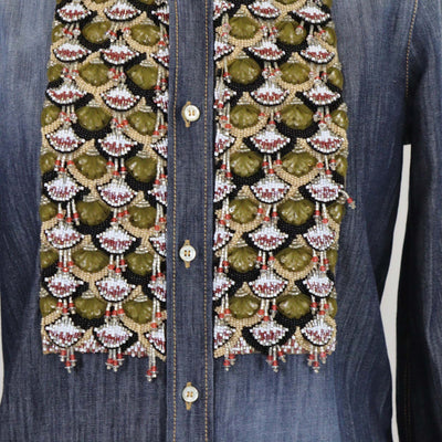 Dsquared2 Blue Denim Beaded Embellished Long Sleeve Shirt