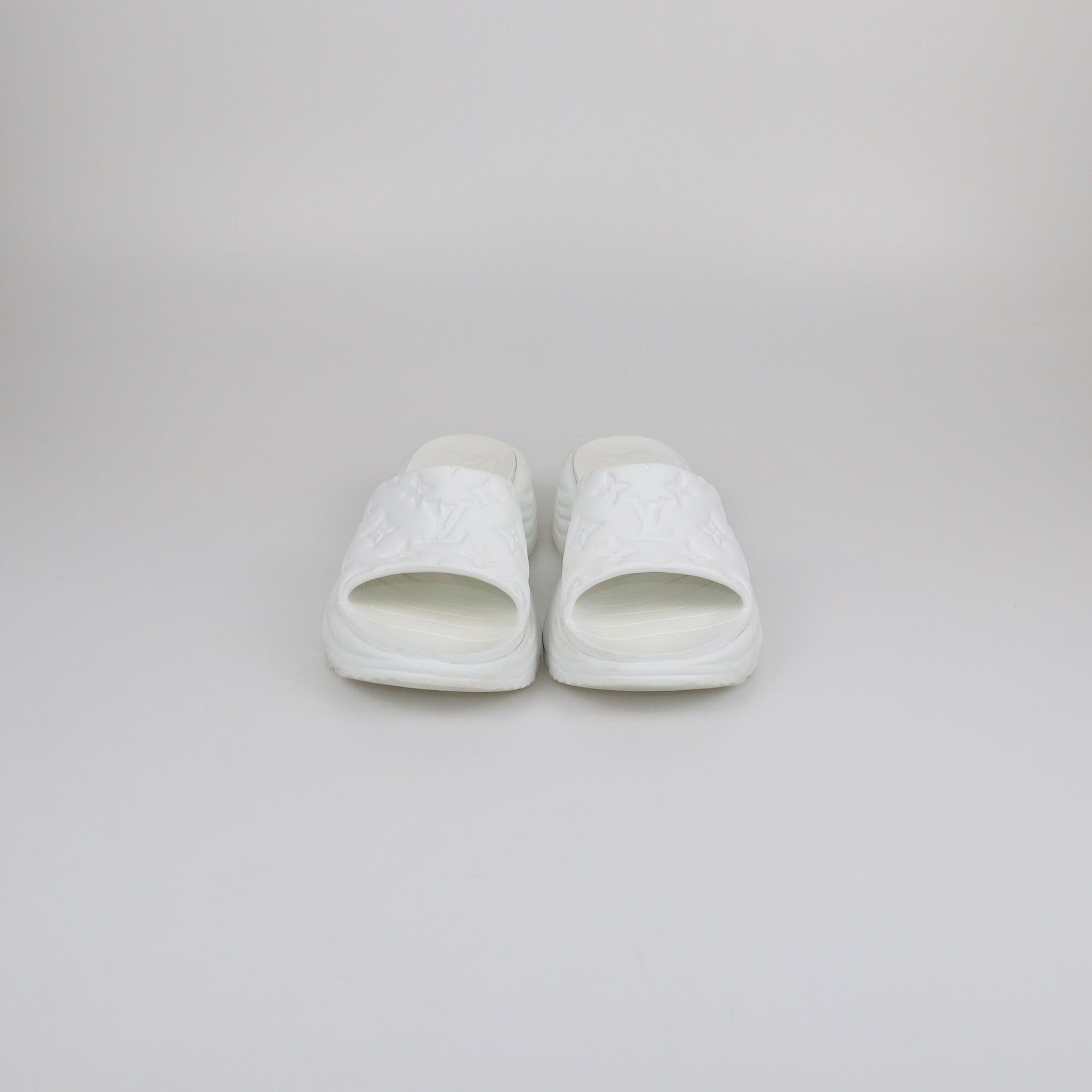 Louis Vuitton White Monogram Pool 55 Flat Comfort Mules Womens Louis Vuitton 