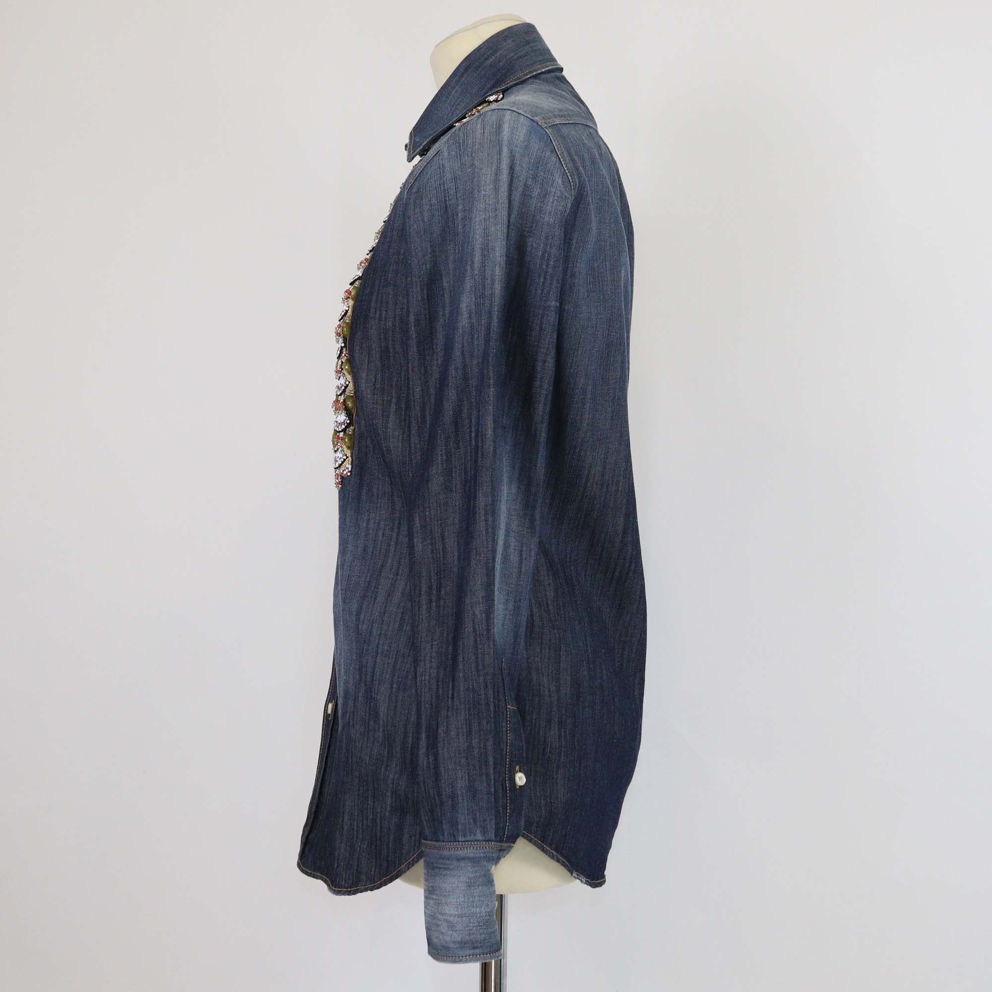 Dsquared2 Blue Denim Beaded Embellished Long Sleeve Shirt
