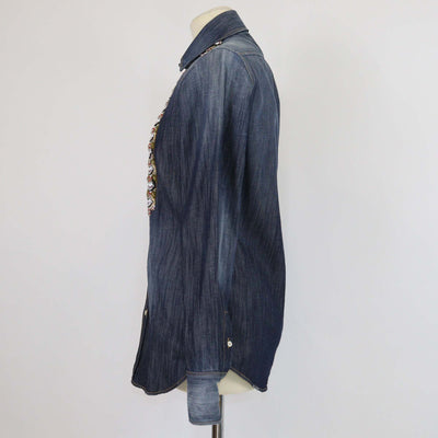 Dsquared2 Blue Denim Beaded Embellished Long Sleeve Shirt