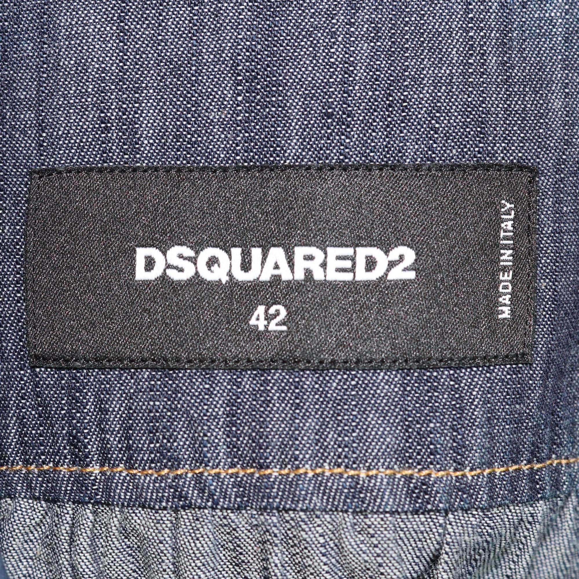 Dsquared2 Blue Denim Beaded Embellished Long Sleeve Shirt