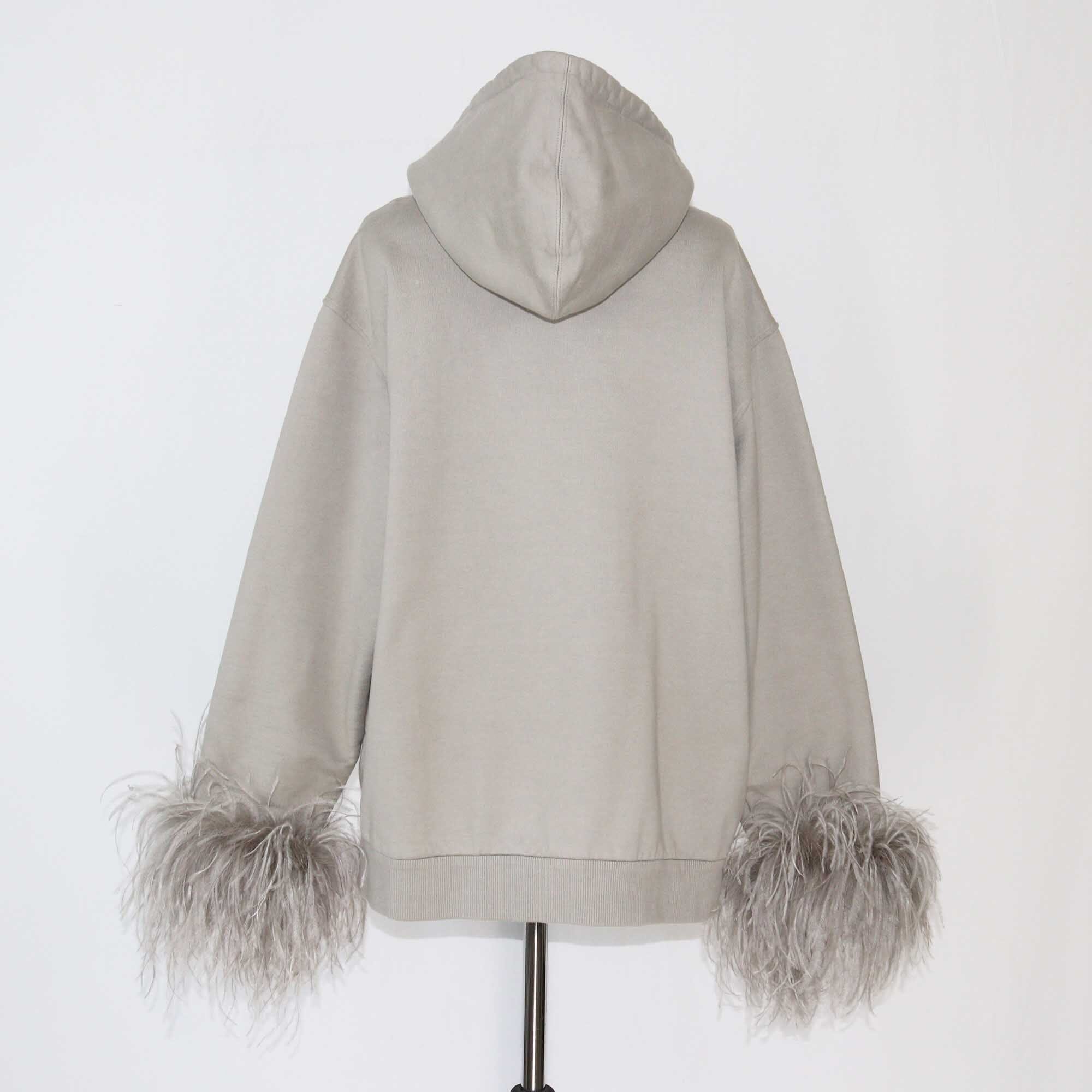 Prada Gray Feather Trimmed Hoodie Jacket Clothing Prada 