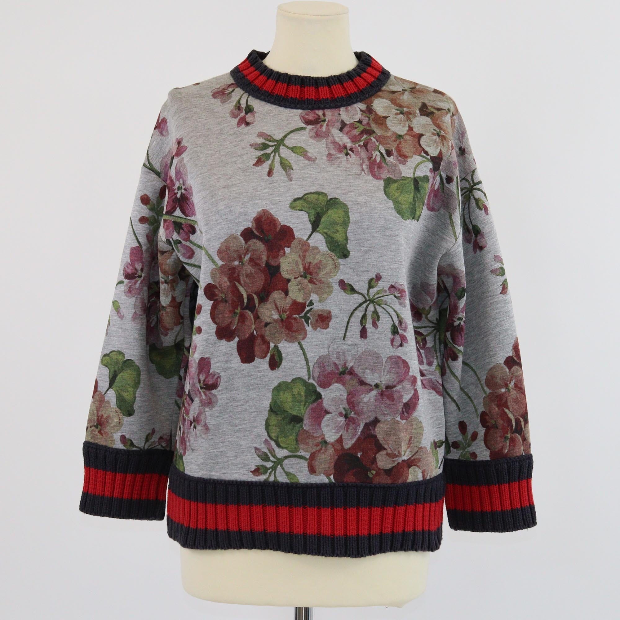 Gucci Grey Blooms Print Web Trim Sweatshirt Womens Gucci 