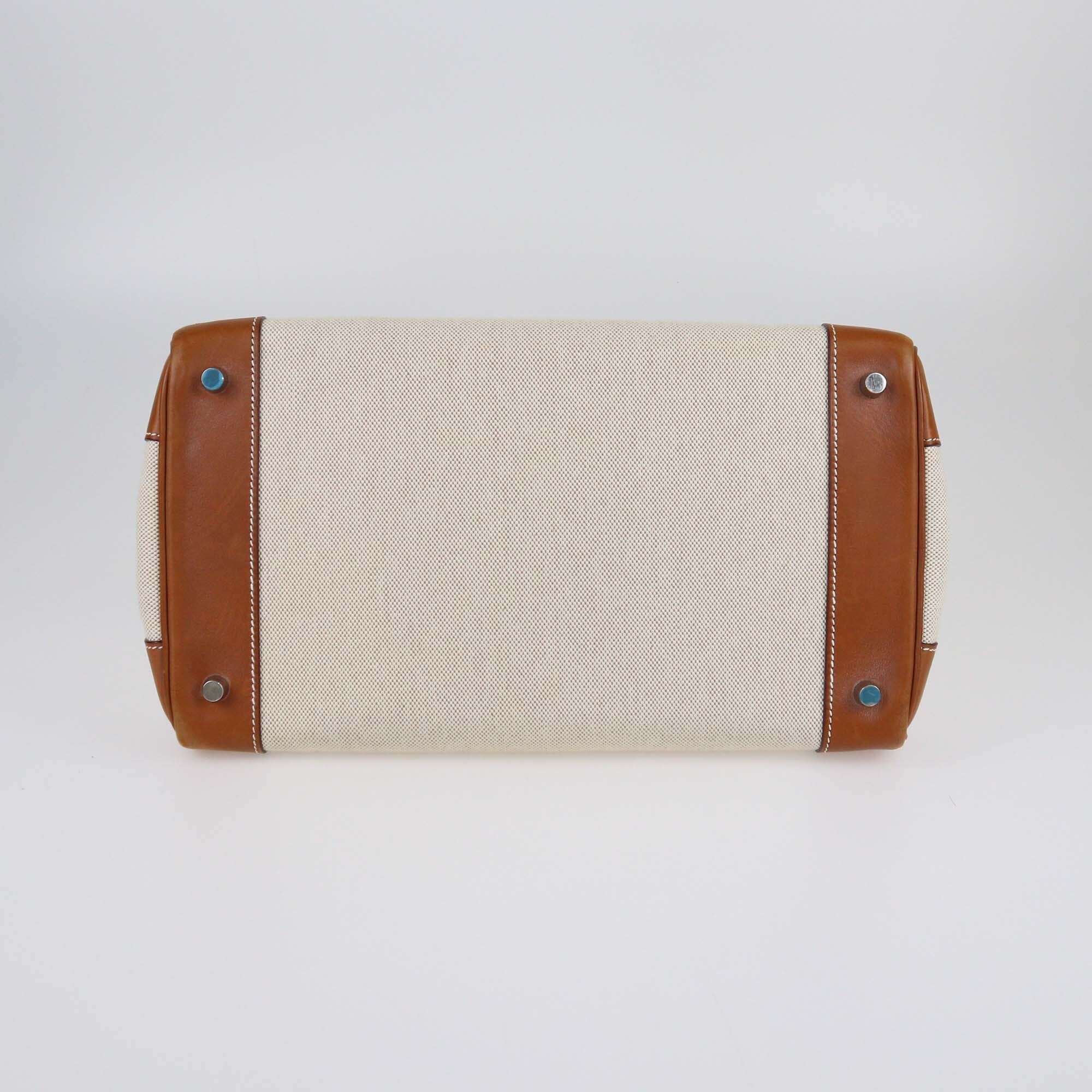 Hermes Fauve/Natural Toile and Barenia Palladium Hardware Birkin 35 Womens Hermes 
