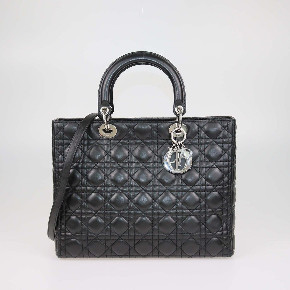 Christian Dior Black Cannage Leather Large Lady Dior Tote
