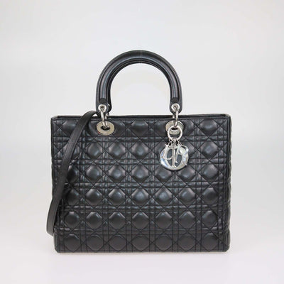 Christian Dior Black Cannage Leather Large Lady Dior Tote