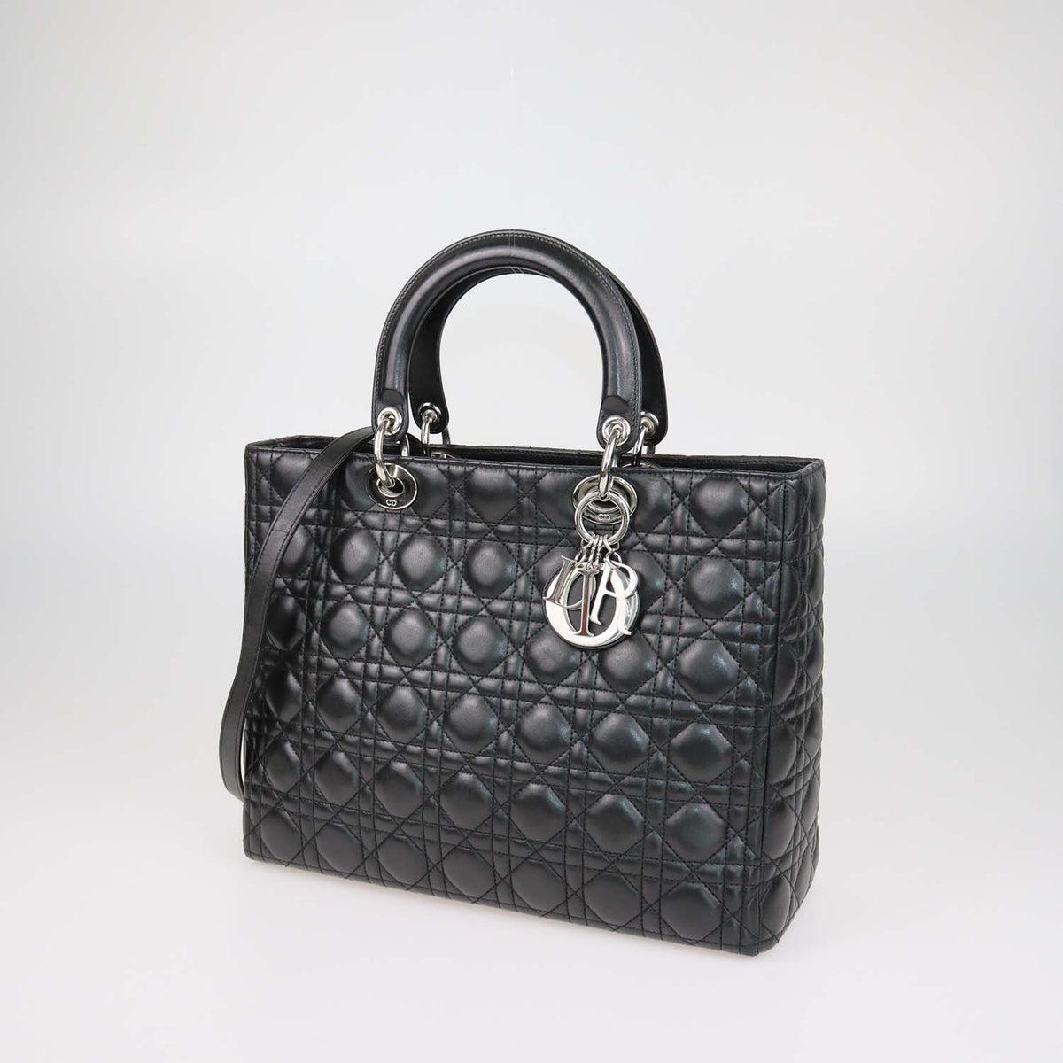 Christian Dior Black Cannage Leather Large Lady Dior Tote