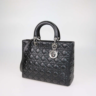 Christian Dior Black Cannage Leather Large Lady Dior Tote