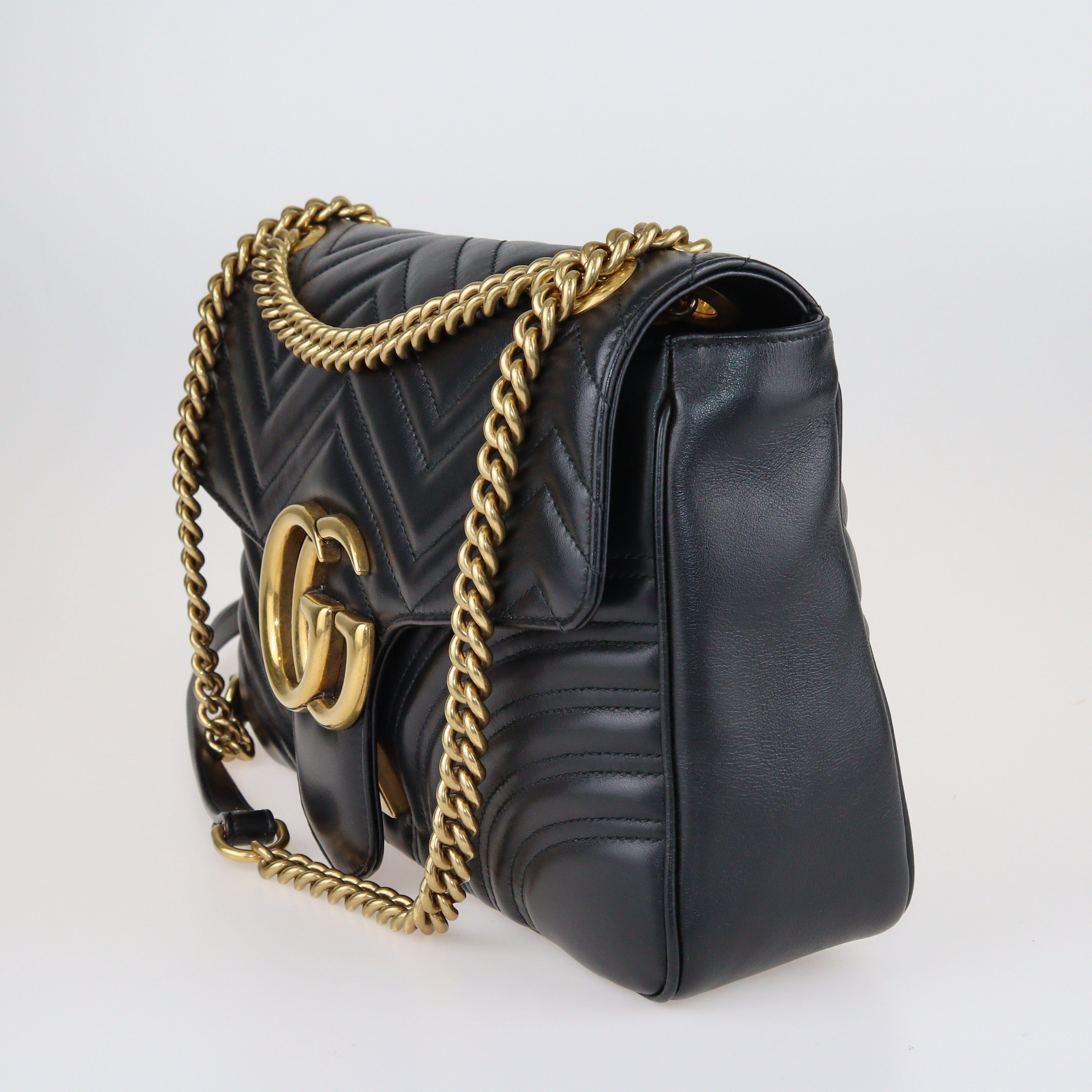 Black Matellase Medium GG Marmont Shoulder Bag Bags Gucci 