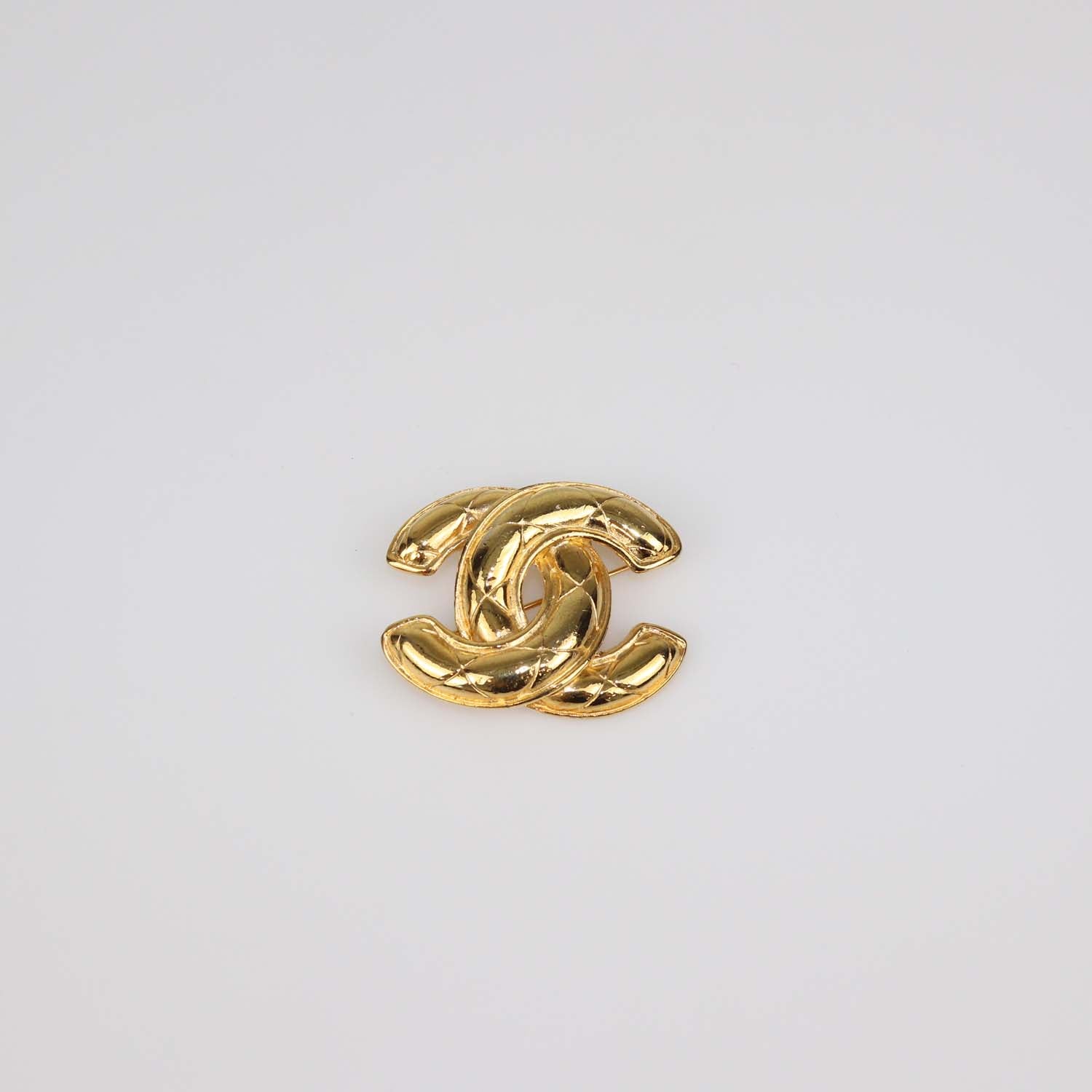 Chanel Gold Plated CC Quilted Brooch