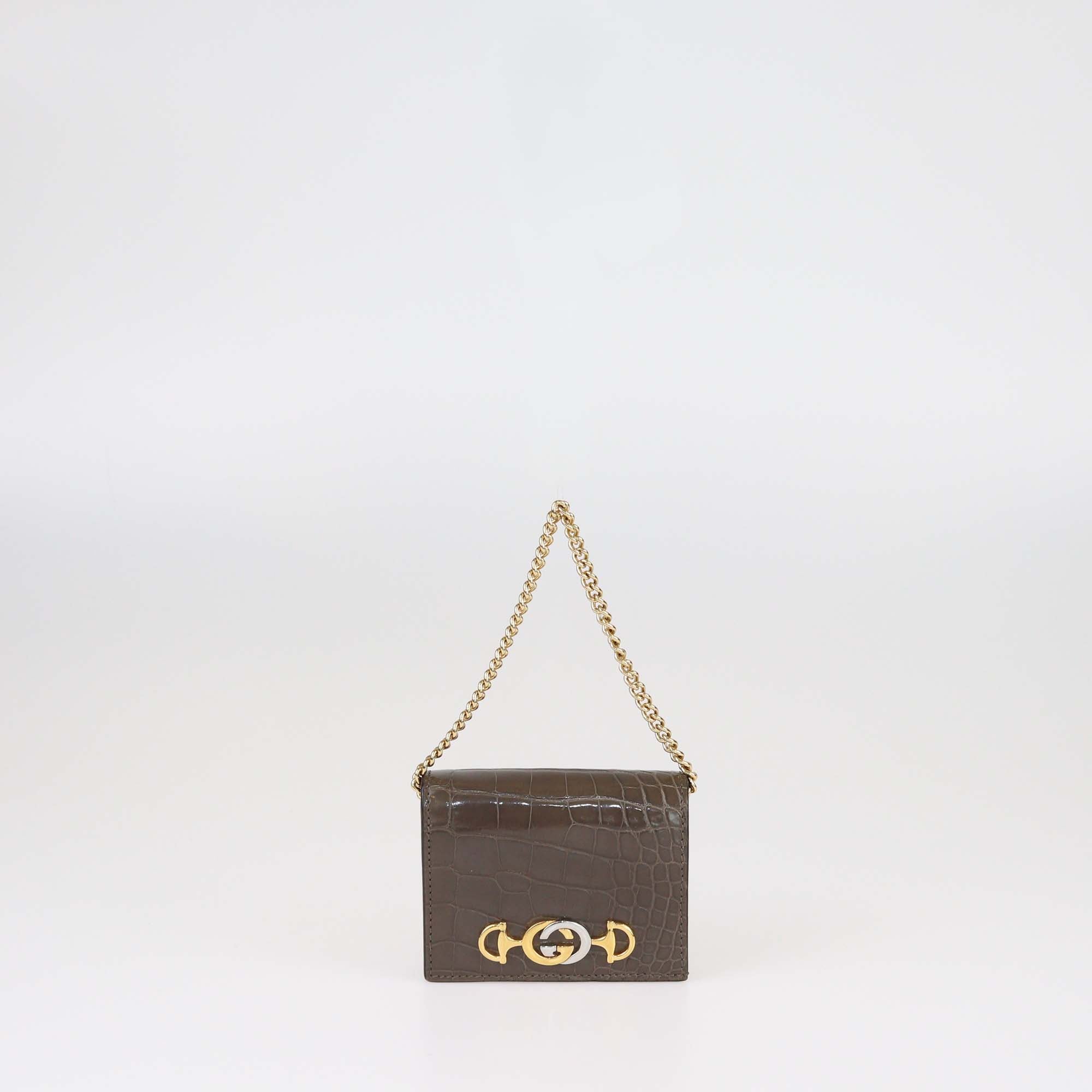 Gucci Brown Alligator Zumi Chain Card Case