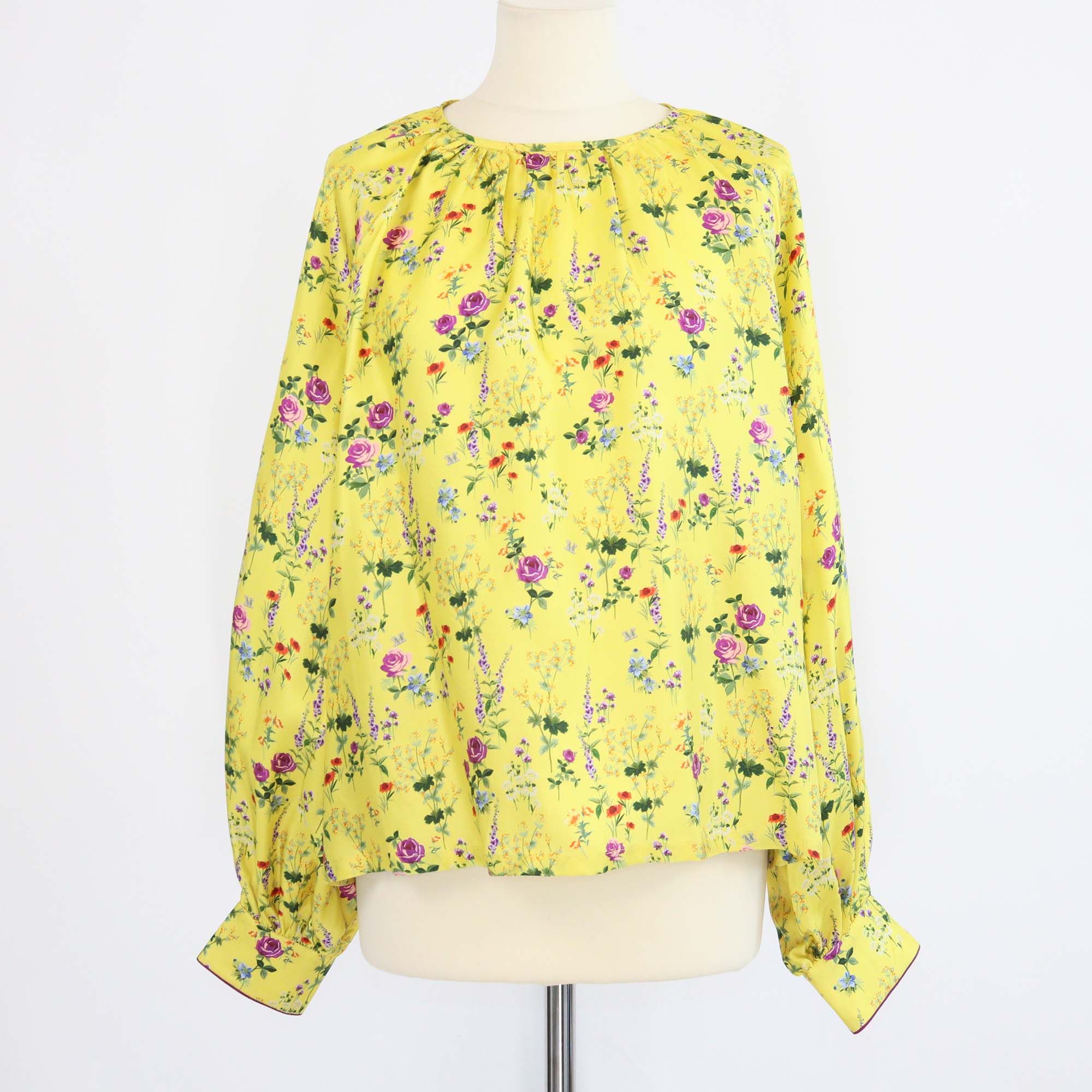 Max Mara Yellow Silk Floral Print Pedale Blouse