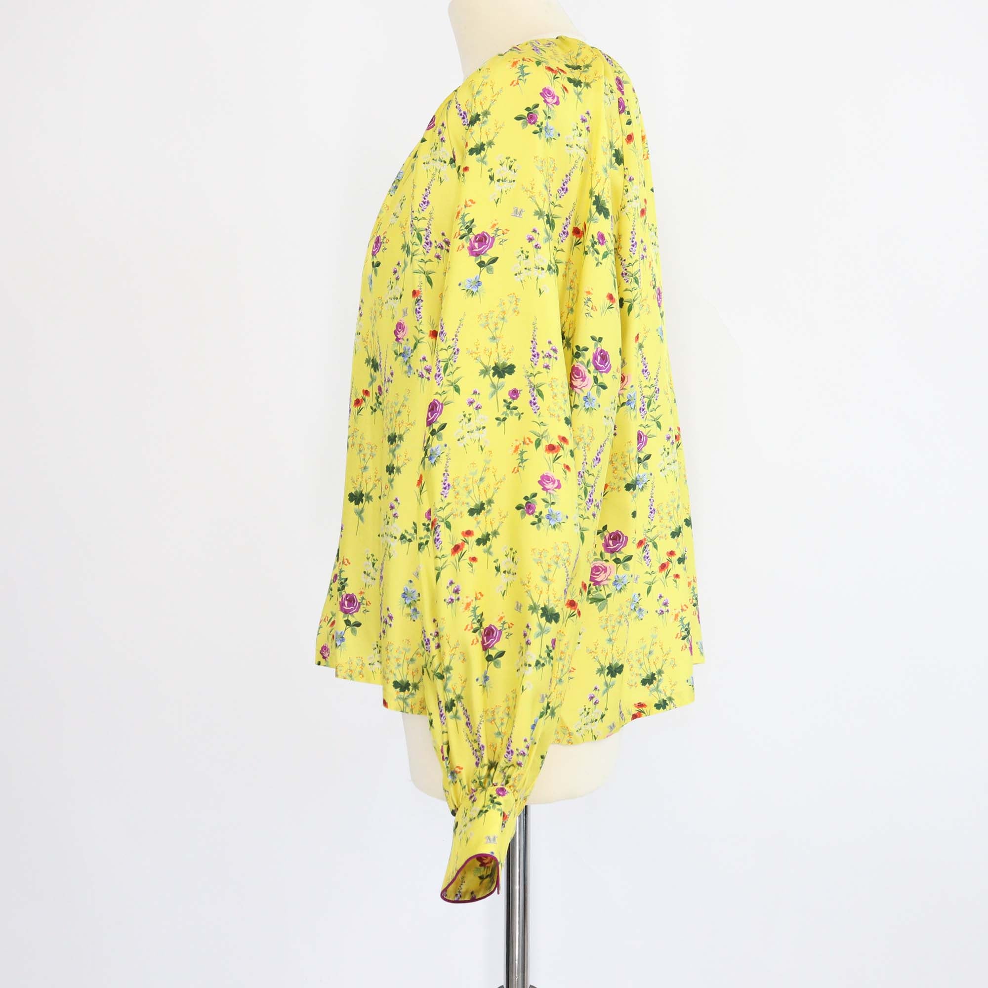 Max Mara Yellow Silk Floral Print Pedale Blouse