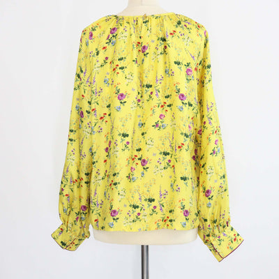 Max Mara Yellow Silk Floral Print Pedale Blouse