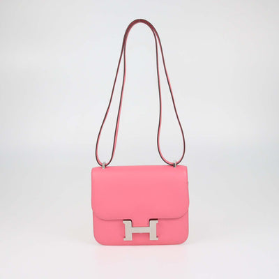 Hermes Rose Azalee Swift Leather Constance 18 Shoulder Bag