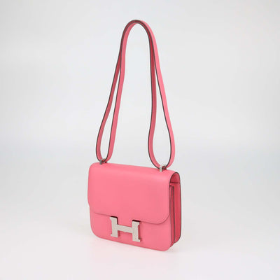 Hermes Rose Azalee Swift Leather Constance 18 Shoulder Bag